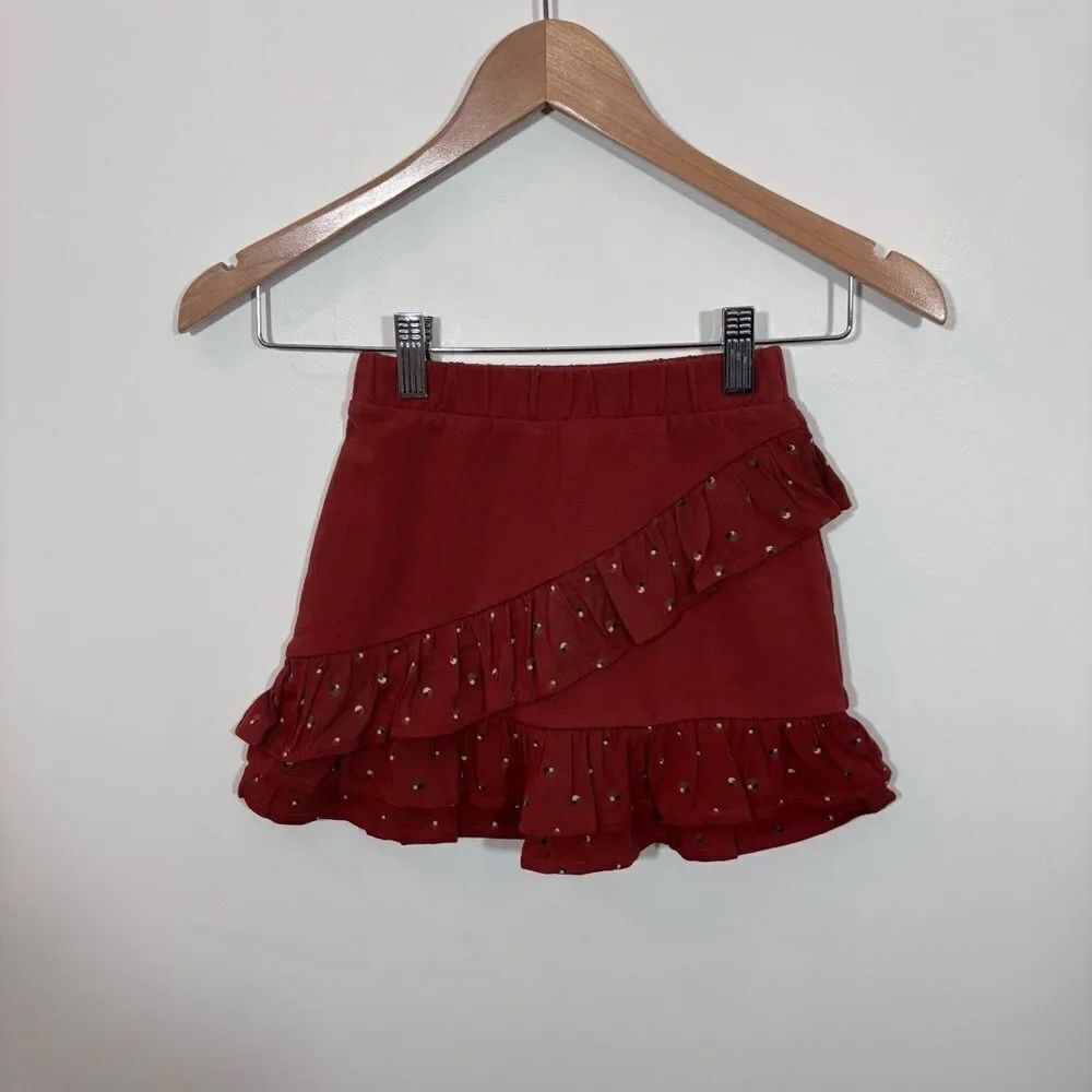 The Sunday Collective Girls Ruffle Burnt Henna Cotton Skirt NEW with tags Size 3